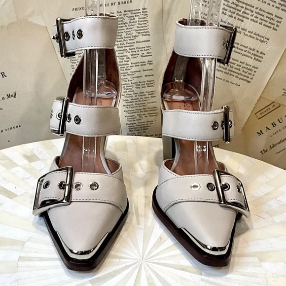 Free People Jeffrey Campbell Hendrix Heels Light Gray Matte Leather - Picture 7 of 10